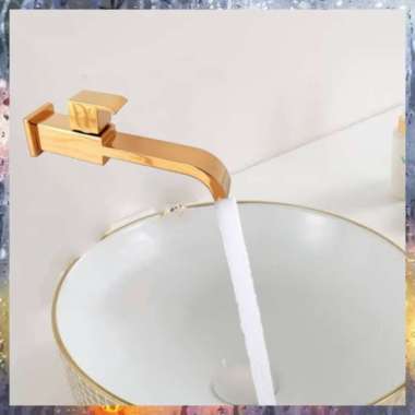 Kran Wastafel Tembok Kotak Gold / Kran Spout Kamar Mandi