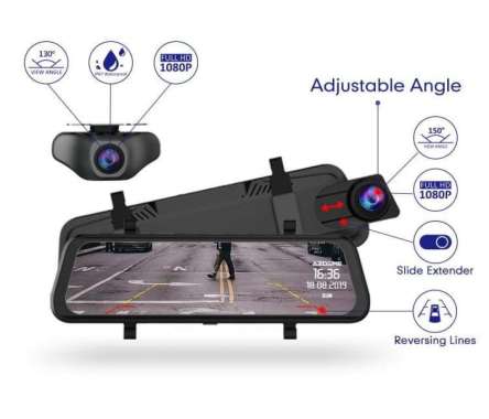 AZDOME AR08 Mirror Dash Camera GPS WiFi Parking Mode ADAS Dashcam AR08+GPS - No Memory