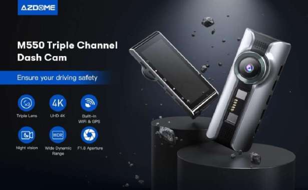 Azdome M550 4K 3 Camera Dashcam Wi-Fi GPS Kamera Mobil Azdome M550 - Memory 64GB