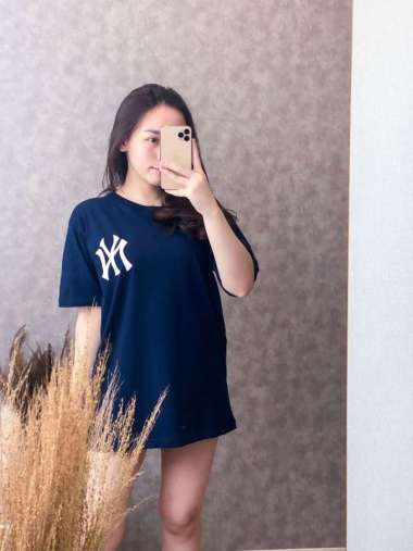 Kaos Oversize Wanita Atasan Wanita Jumbo Bahan Cotton Lengan Pendek navy