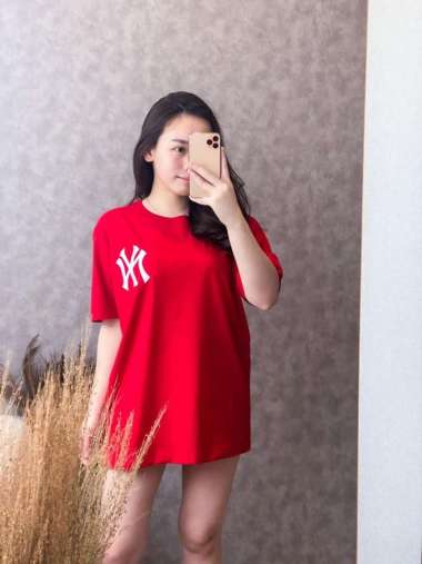 Kaos Oversize Wanita Atasan Wanita Jumbo Bahan Cotton Lengan Pendek Merah