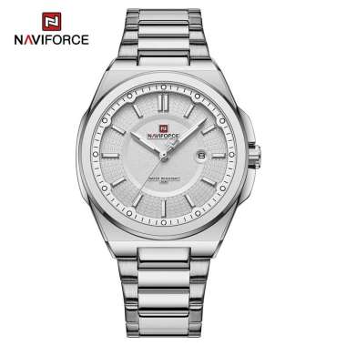 Jam Tangan Pria Naviforce 9212 Fashion Kasual Bisnis Rantai Stainless Steel Original Watch Silver Fu