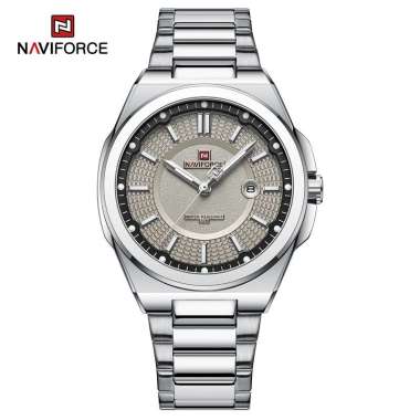 Jam Tangan Pria Naviforce 9212 Fashion Kasual Bisnis Rantai Stainless Steel Original Watch Silver Gr