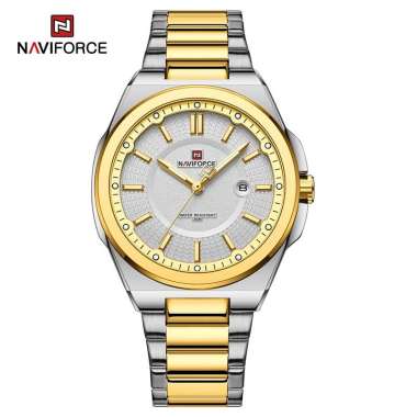 Jam Tangan Pria Naviforce 9212 Fashion Kasual Bisnis Rantai Stainless Steel Original Watch Silver Go