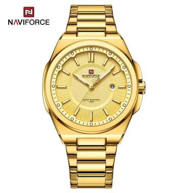 Jam Tangan Pria Naviforce 9212 Fashion Kasual Bisnis Rantai Stainless Steel Original Watch Gold Full