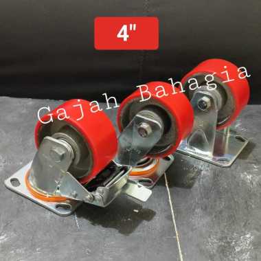 SAGENWERK Roda troli Caster PU 4 inch Rem Hidup Mati Merah HD 300 kg 4" MATI