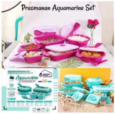 Aquamarine Set Prasmanan Tempat Kotak Piknik Biggy Isi 6 Set Multicolour