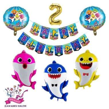 BABY SHARK BANNER SET DEKORASI/BALON FOIL SHARK/BANNER BABY SHARK 8
