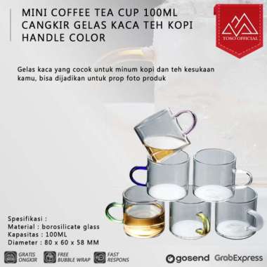 MINI COFFEE TEA CUP 100ML CANGKIR GELAS KACA TEH KOPI HANDLE COLOR Gagang Hitam
