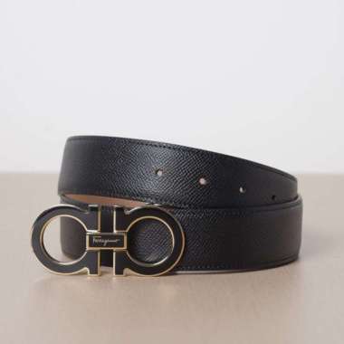 SALVATORE FERRAGAMO Men Gancini Belt 3.5cm in Black Hammered 115 cm