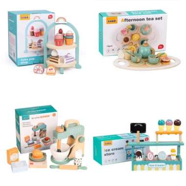 wooden kabi stand cake afternoon tea set toys mainan pretend play toys Multicolor