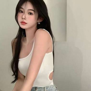 TANK TOP CAMISOL ONE SHOULDER SEXY BEST CROP TOP FASHION KOREAN Putih