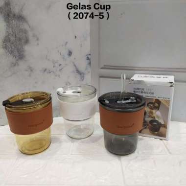 TUMBLER GELAS KACA 2074-5 350ml FREE SEDOTAN KACA Coklat