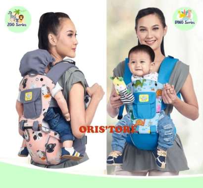 Gendongan Bayi Depan Hipseat Print Zoo Dino Series Merk Baby Joy Multicolor