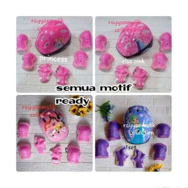 Helm sepeda anak/sepatu roda + deker pelindung siku dan lutut motif Api