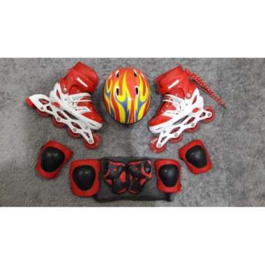 Paket sepatu roda anak + Helm Deker gambar API, PANDA, dan KARAKTER ! Merah API S