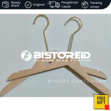 Hanger kayu Bisa Custom Logo Grafir Laser Gantungan Baju Estetik Hook Emas+Karet