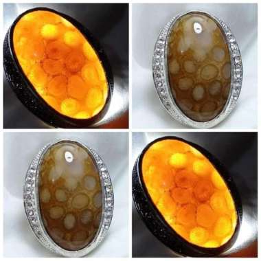 Cincin Akik Batu Motif Gambar Bunga Teratai Tawon Antik 2