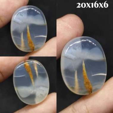 Natural Akik Batu Kristal Susup Awan Motif Gambar 2 Pohon Kelapa Antik