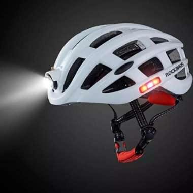 Helm Rockbross Kuning Sepeda Full Lampu Putih