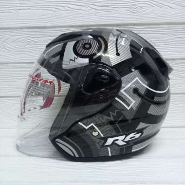HELM NHK R6 BLOCK BLACK SILVER GLOSY HALF FACE MOTIF R-6 R 6 XL