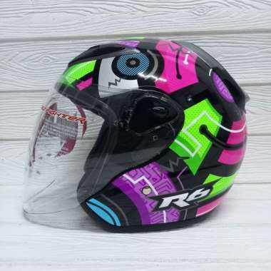 HELM NHK R6 BLOCK BLACK PINK GREEN HALF FACE MOTIF R-6 R 6 XL