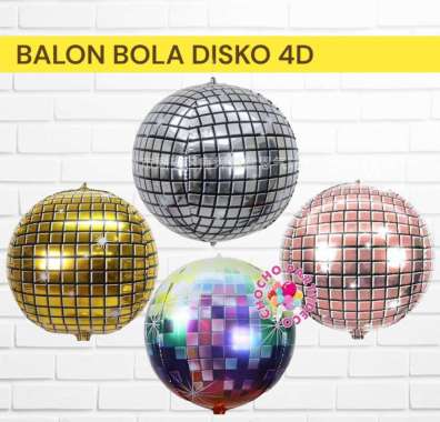 Balon BOLA DISKO 4D / Balon Foil Disco Ball Lampu Disko Bola Disko Silver