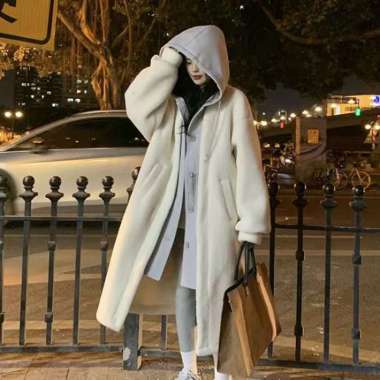 SEOUL WOOL COTTON BLEND LONG COAT JACKET IMPORT WOMAN WINTER AUTUMN KOREAN STYLE BEIGE