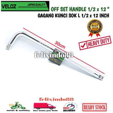 Veloz Gagang Shock L 1/2 x 12 inch Offset Handle Kunci Mata Sock L Panjang Sok Kuat Anti Karat