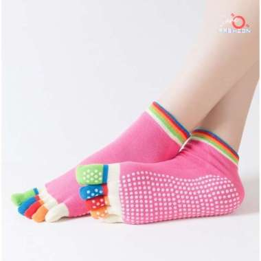 Kaos Kaki Jari Sport Wanita Katun Anti Slip Yoga Fitness JOFKK171 CF Pink