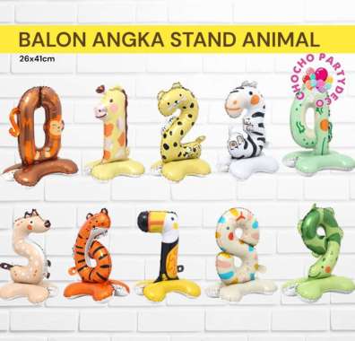 Balon ANGKA STAND ANIMAL / Balon Foil Angka Berdiri Angka 1