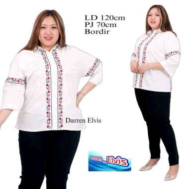 Blus Big Size Wanita Putih Bordir Bunga