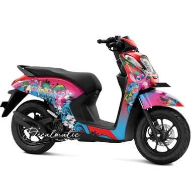 Stiker Full Body Decal Motor Honda Genio 2018 - 2023 Lilo And Stitch Merah