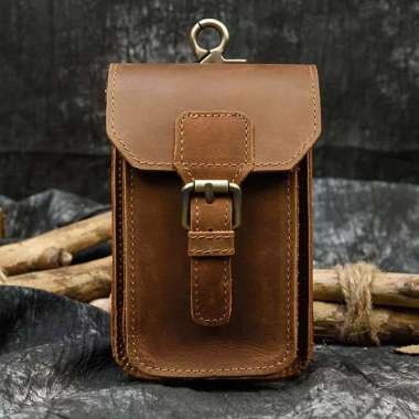 Mivaso Tas Pinggang Hp Kulit Asli Model Klasik Kulit Crazy Horse Premium Quality Garut Tan