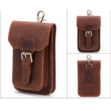 Mivaso Tas Pinggang Hp Kulit Asli Model Klasik Kulit Crazy Horse Premium Quality Garut Coklat Muda