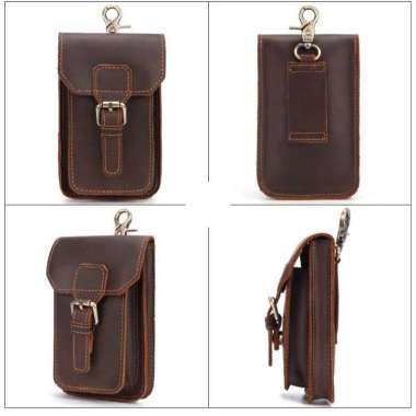 Mivaso Tas Pinggang Hp Kulit Asli Model Klasik Kulit Crazy Horse Premium Quality Garut Coklat Tua