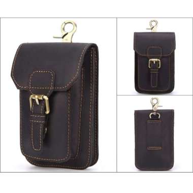 Mivaso Tas Pinggang Hp Kulit Asli Model Klasik Kulit Crazy Horse Premium Quality Garut Hitam