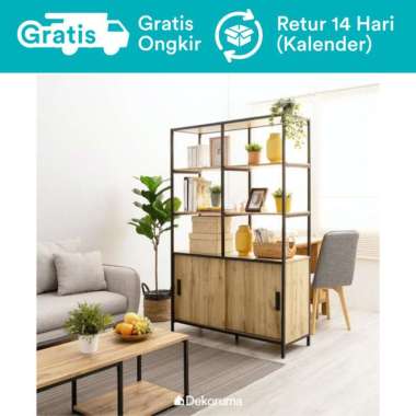 Dekoruma Rak Buku Minimalis Display 3 Susun dengan Lemari Sliding Kozu