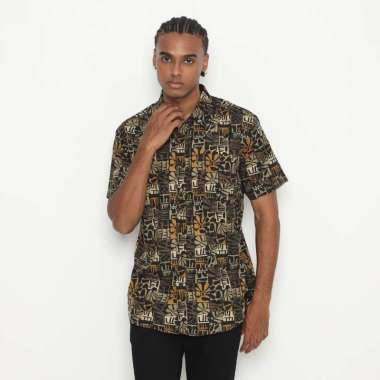 POLICE Kemeja Abstrak Printing Cotton Soft Regular Fit Pria Brown M