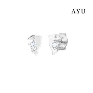 AYU Anting Emas - Dolphin With Mini Solitaire Studs 17K White Gold White Gold