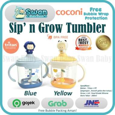 Coconi Sip' n Grow Tumbler 260ml / Sippy Cup / Gelas Susu Anak Sedotan Yellow Lemon