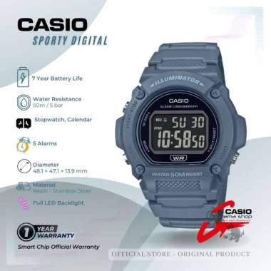 CASIO Digital Sporty Resin Strap 50m Water Resist W219H Navy Blue Original Jam Tangan Pria