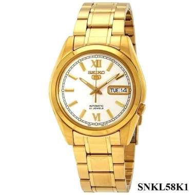 JAM TANGAN PRIA SEIKO 5 GOLD WHITE AUTOMATIC ORIGINAL GARANSI RESMI 1 TAHUN SNKL58K1
