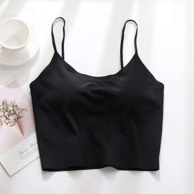 Ice Silk Tank Top Polos Kemben Panjang Halus Kaos Dalaman Sport Cantik Korean Hitam