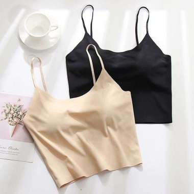 Ice Silk Tank Top Polos Kemben Panjang Halus Kaos Dalaman Sport Cantik Korean Putih