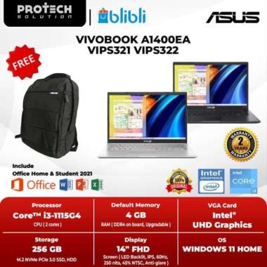[INTEL] ASUS VIVOBOOK A1400EA VIPS321 VIPS322 CORE i3-1115G4 4GB 256GB W11 OHS