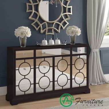 Bufet Kaca Minimalis McYakob Warna Duco - Kayu Mahoni