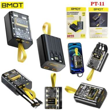 Powerbank Cable 3in1 LED 8800mAh Fast Charging Transparant