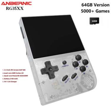 GROSIRUNIK99 ANBERNIC RG35XX 64GB Emulator Retro Game Console 3.5-inch IPS Screen Putih