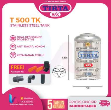 Tangki Air Stainless Steel Tirta T 500 TK Datar Tandon Toren Air Ready